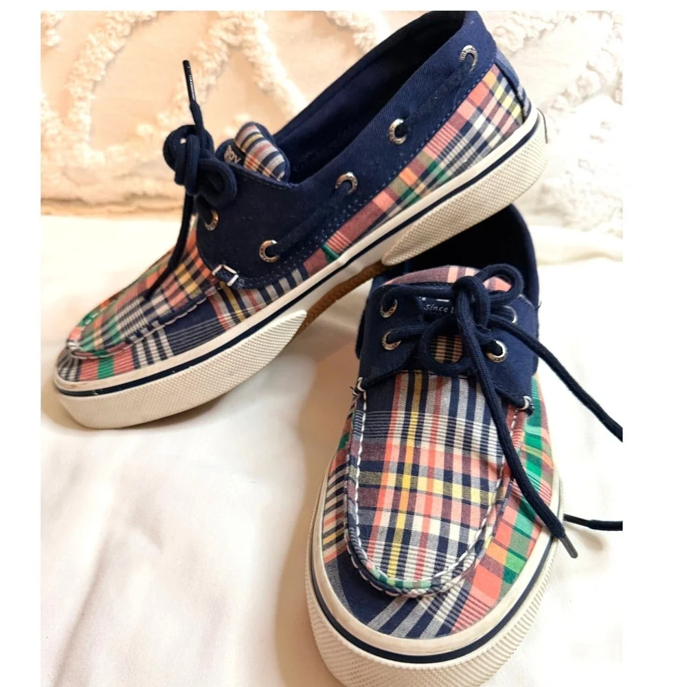 Sperry Boat Shoes Mens 9 Multi Plaid Excellent STS22097 Canvas Deck Sneakers